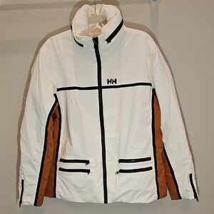 Helly Hansen White Ski Jacket with Brown Panels & Black Trim